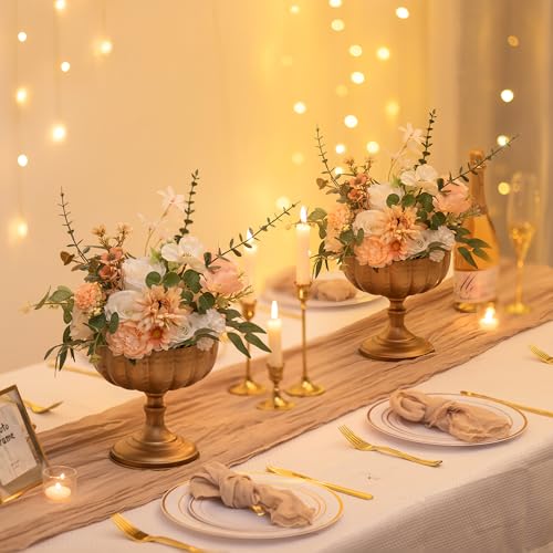 Sziqiqi Gold Urn Vase for Wedding: 7.9in Large Compote Vases Centrepieces with Crystal Beads for Table Decorations - Set of 10 Metal Urn Vases for Flower Arrangement Bowl Vase for Party Anniversary