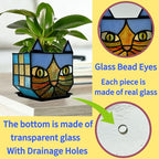 Tiffany Style Stained Glass Cat Flower Pots with Drainage,Funny Blue Cat Planter,Cute Garden Pots,Flower Pots for Indoor Plants,Gifts for Plant Lovers,4.6x3x5.15 in - color: Blue