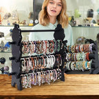 Two-Sided Wooden Jewelry Bracelet Holder Display Stand with 6 Removable Holders - 3 Tier Bar Bangle Organizer Perfect for Organizing and Showcasing Bracelets, Watches, and Accessories Black - style: 6 Tier-Black