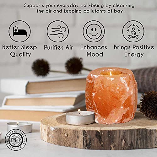 Pride of India Himalayan Pink Salt Rock Light Holder | Natural Crystal Candle Holder for Home Decor, Meditation & Relaxing Ambience | Handcrafted Votive Candle Holder for Living Room & Gifting - color: Pink Salt Crystal Tea Light Holder - Natural Single H
