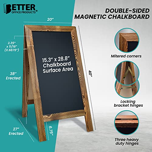 Better Office Products Magnetic A-Frame Chalkboard Sign, Extra Large 20" x 40", Standing Chalkboard Easel, Deluxe Set with Multiple Accessories, Outdoor Sidewalk Sandwich Board Sign,(Rustic Brown) - style: Rustic Brown
