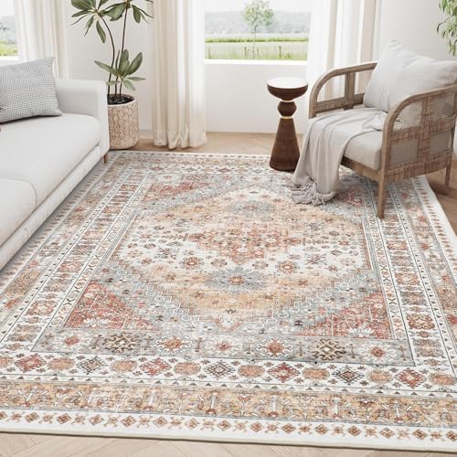 zesthome 5x7 Area Rugs - Ultra-Thin Washble Rug, Stain Resistant Anti Slip Backing Rugs for Living Room,Bedroom, Vintage Home Decor Area Rug (Orange,5'x7') - color: Orange, size: 5' x 7' (Rectangular)