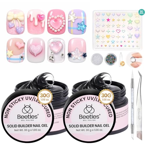 Beetles 3D Gel Nail Art & 3D Mold Pastel Playland-2 Pcs Clear Solid Builder Gels Non-Sticky Sculpting with Dual-Ended Sculpture Pen & 24 Pcs Dual Froms,Beginner Friendly DIY at Home,UV LED Lamp Needed - color: 0-2- 2 Pcs Clear Solid Builder Gels