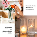 9 inch Tall Ribbed Clear Glass Vase,Flower Vase for Bouquet,Modern Glass Cylinder Vases for Flowers,Decorative Flower Vases for Centerpieces,Living Room,Bathroom,Dining Table,Wedding,Housewarming Gift