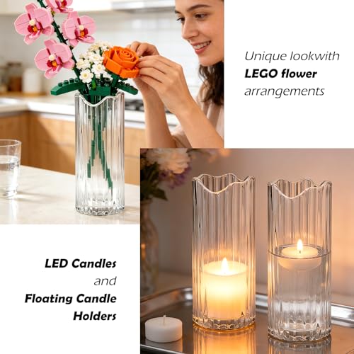 9 inch Tall Ribbed Clear Glass Vase,Flower Vase for Bouquet,Modern Glass Cylinder Vases for Flowers,Decorative Flower Vases for Centerpieces,Living Room,Bathroom,Dining Table,Wedding,Housewarming Gift