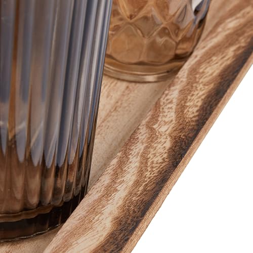 Wood Tray with 9 Brown Glass Votive Holders (Set of 10 Pieces) - color: Browns