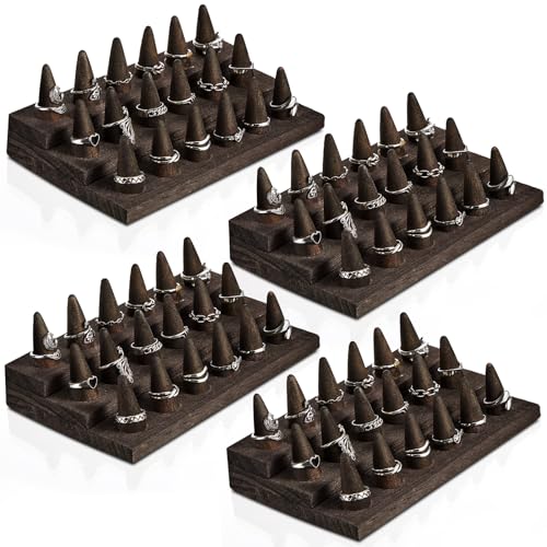 Juexica 4 Pcs Wood Ring Display 18 Fingers Wood Ring Holder Jewelry Finger Display for Selling Wooden Jewelry for Accessories Organizer Show Storage(Gray Black) - color: Gray Black