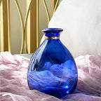 Glass Vase for Flowers, Rounded Small Blue Glass Vase for Home Decor Gift Centerpieces Events (Dark Blue & Gold)…