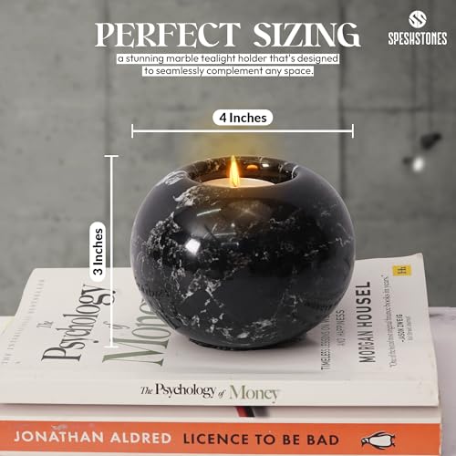 Marble Tealight Candle Holder 4-Inch Handmade Black Stone Votive Holder for Tables Centerpieces & Earthy Room Decor, Decorative Candle Holder for Wedding Gifts - size: 4''