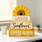 4 Pcs Sunflower Decor Faux Book Stack Blocks Farmhouse Tiered Tray Decor Summer Decorations for Home Kitchen Table Rustic Sunflower Kitchen Decor - style: Sunflower