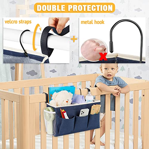 Lilithye Bedside Caddy Bedside Organizer Bedside Storage Caddy with Fixed Straps and Water Bottle Holder for Home College Dorm Bunk Bed Hospital Bed Crib Bed Rails (2pcs Navy Blue) - color: 2pcs Navy Blue