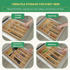 Rubber Wood Silverware Organizer for Drawer - [15"L x 11"W x 2"H] Utensil Tray, 5 Compartment Flatware Holder, Multi-Purpose Kitchen Drawer Organizer for Utensils, Stationery & Hand Tools