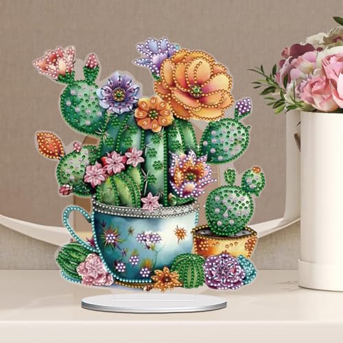 5D Tabletop Diamond Art Kit, Stand Up Special Shaped Crystal Diamond Art Desktop Kits for Adults, DIY Diamond Painting Kits Craft Gift - Cactus Pots - color: Cactus Pots