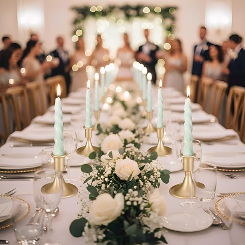 SHENLIU 24 Pcs Gold Taper Candle Holders Set, Vintage Metal Candlestick Holders for Dining Room Table Centerpiece or Mantel Wedding Party Decor Christmas