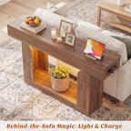 Homieasy Console Table, 47" Entryway Table with LED Lights & Charging Station, Farmhouse Wooden Sofa Table Behind Couch, Narrow Hallway Table for Living Room, Foyer, Entry, Rustic Oak - color: Rustic Oak, size: 47.2"
