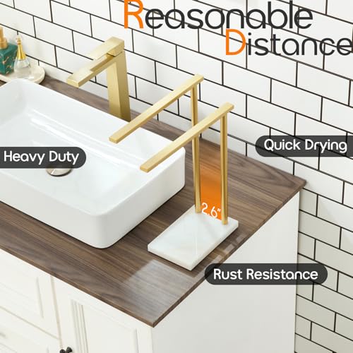 Hand Towel Bars for Bathroom Vanity Countertop 2-Tier Towel Rack Holders Stand with Heavy Marble Base Thicken Steady, Brushed Gold Stainless Steel AN7003GD - color: Brushed Gold, size: 2-Bar