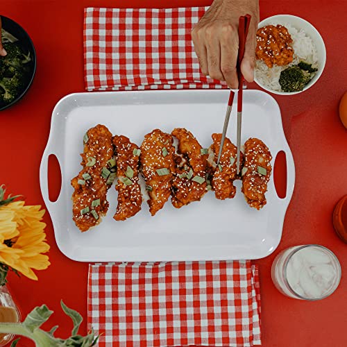 KAQAHIDO Large Melamine Serving Trays for Eating, 17.5’’ x 12’’ Serve Platter for Appetizer, Charcuterie, Food, Snack, Cupcakes, Dessert, BPA-Free, Dishwasher Safe Tray, Set of 2, White - color: White