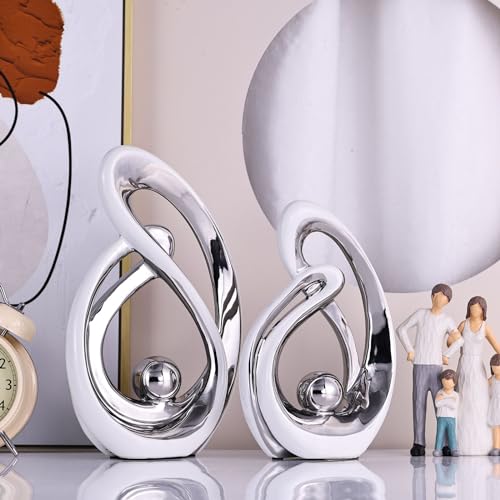 Home Decor Accent,Porcelain Art Mid Century Bookshelf Decorations,Gold Centerpieces for Tables,Abstract Ceramic Statue Sculpture for Coffee Table Mantel Tv Stand Centerpieces (White Silver, Large) - color: White Silver, size: Large