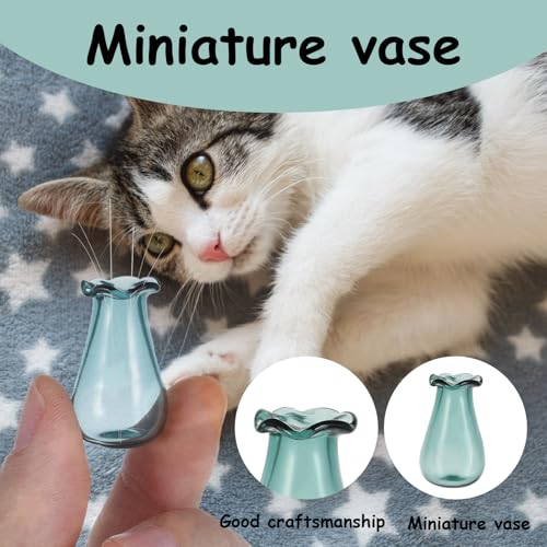 Andibro 2Pcs Cat Whisker Vase, Mini Vases for Flowers Miniature Vase Small Glass Vases Cat Whisker Holder Cat Memorial Gifts for Dog Or Cat Hair Keepsake Micro Landscape DIY Ornament (Green + Yellow)