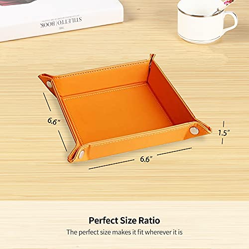 YAPISHI Key Dish Bowl for Men, Entryway Catchall Holder Bedside Table Valet Tray for Pocket Stuff, PU Leather Nightstand Organizer for Dice/Coins/Wallet/Watch/Rings/Sunglasses, Dresser/Coffee Table - color: Orange