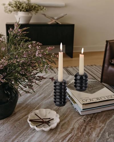 HofferRuffer Marble Candlestick Holders, Set of 2 Natural Stone Candle Holder Decorative Candle Stands for Wedding, Dinning, Party, Table Centerpieces, Fits 3/4'' Thick Candles (MarbleBlack) - color: Marbleblack