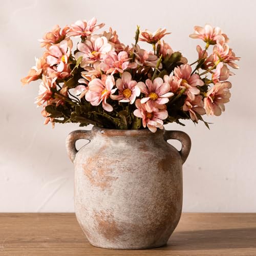 Ceramic Flower Vase Home Decor - 6 Inch Farmhouse Rustic Table Vases with Handle Living Room Decoration Decorative Vintage Pottery for Kitchen Shelf Coffee Dining Bookshelf Fireplace Centerpiece - color: 6" Retro