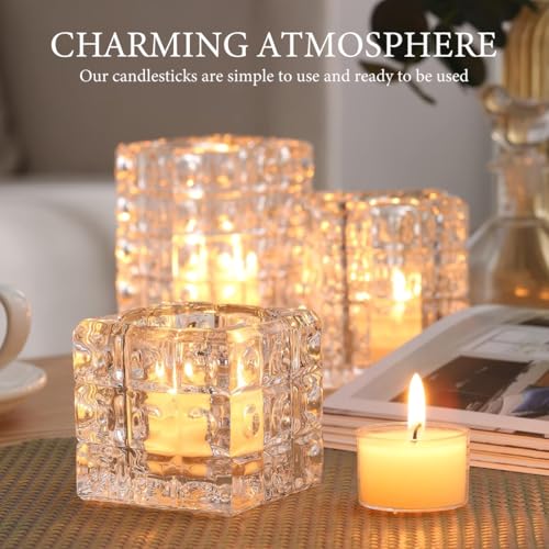 4 Pcs Clear Glass Candle Holders Cylinder Tea Light Candle Holders for Weddings Birthdays Parties Home Decor