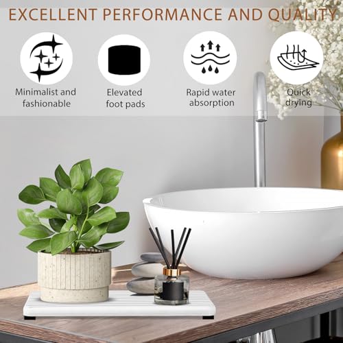 2PCS Water Absorbing Stone Tray, Fast Drying Stone Sink Tray, Water Absorbent Diatomite Trays, Stones Soap Trays, Diatomite Coasters for Kitchen Sink Bathroom Counter, Hand Soap Dish & Holders - color: 2pcs 21×10cm White Wave
