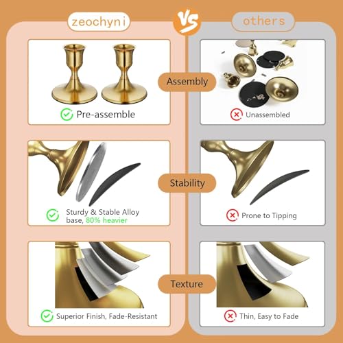 zeochyni Brass Gold Taper Candle Holders Set of 3, Vintage Metal Candlestick Holders for Dinner Room Table Centerpiece or Mantel Wedding Party Decor - color: Gold, size: Set of 3