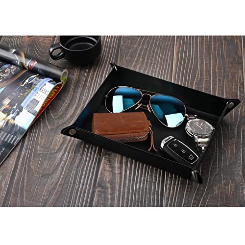 Luxspire Valet tray, PU Leather Tray, Catchall Tray, Men Women Jewelry Key Tray, Desk Storage Plate for Key Coin Phone Jewelry Wallet, Medium Size - Black - size: 11" x 9.1" x 8.7"