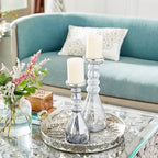 The Novogratz Glass Handmade Bubble Pillar Candle Holder, Set of 2 11", 14"H, Gray - color: Gray, size: 2 PIECES SMALL SIZE