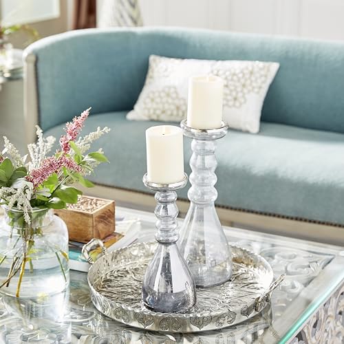 The Novogratz Glass Handmade Bubble Pillar Candle Holder, Set of 2 11", 14"H, Gray - color: Gray, size: 2 PIECES SMALL SIZE