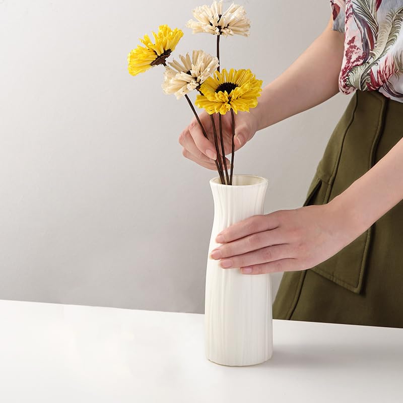 Unbreakable Vase for Flowers,White Plastic Vase Minimalist Style Suitable for Modern Home Decoration Living Room Dining Table Centerpiece Perfect Wedding Birthday Gift Giving