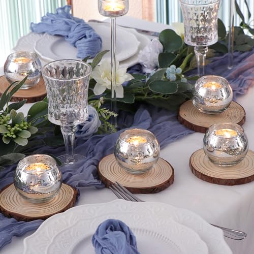 LAMORGIFT Silver Votive Candle Holders Set of 12 - Mercury Glass Votives Candle Holder - Christmas Tealight Candle Holder for Home Decor and Weddings/Parties Table Centerpieces - color: Silver