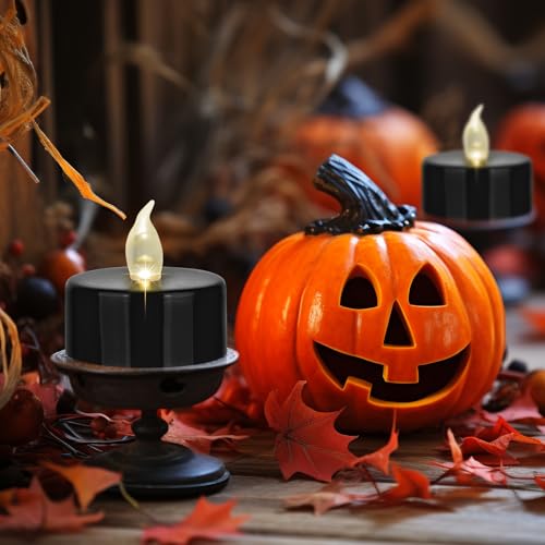 Hanzim Battery Operated LED Tea Lights: 12PACK Flameless Votive Candles Lamp Realistic and Bright Flickering Holiday Gift Long Lasting 200Hours for Seasonal & Festival Celebration Black - color: Black, size: 12pack