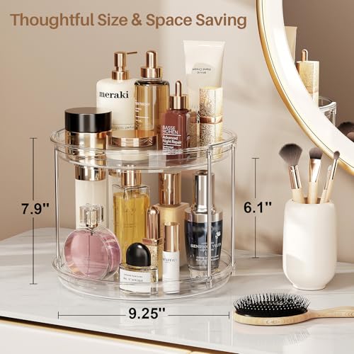 LAMU 4 Pack 2 Tier Lazy Susan Turntable Organizer 9.25'' Rotating Spice Rack Organization for Cabinet, Kitchen, Pantry, Countertop, Bathroom, Vanity, Medicine Cabinet Organizer, Clear - color: Clear, size: 9.25in 4Pack