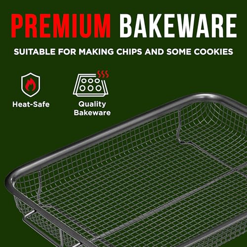 Bakken Swiss Air Fryer Tray, 2 in 1 Nonstick Crisper Air Fry Basket w/Elevated Mesh Great for Oven, Dishwasher Safe – Ceramic Coating PTFE/PFOA/PFOS FREE Extra-large (9.5"x13", Gray) - color: Gray, size: 9.5" x 13"