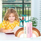JarThenaAMCS 2Pcs Boho Rainbow Wood Bookends Arch Book Stands Non Skid Decorative Book Ends for Home Nursery Office Library Books Movies CDs Supplies