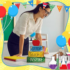 Yuntau 4 Pcs Teacher Appreciation Gift Wooden Table Decoration Apple Tiered Tray Decor Guide Teach Inspire Teacher Appreciation Gift Apple Block Sign Centerpiece Decor for Office Classroom - style: Apple