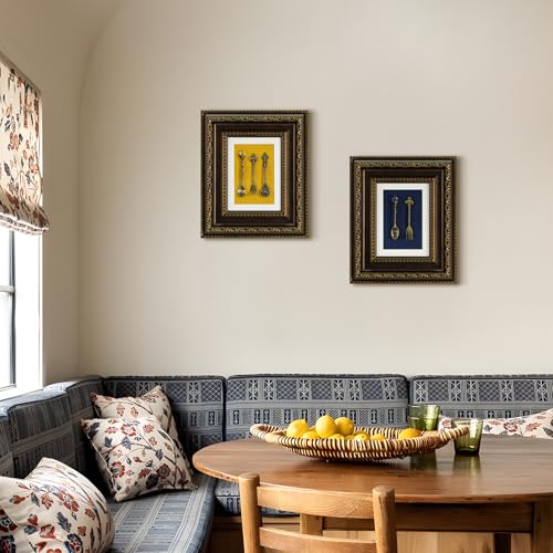 FOLKOR LIFE Vintage Wall Art Decor, Framed Wall Sculptures Art with Embossed Intricate Spoons Design for Home Decor, Dining Room Décor, Coffee Shop, Housewarming Gifts, 10.5x12.5 (Brown & Blue) - color: Brown & Yellow-3 Spoons