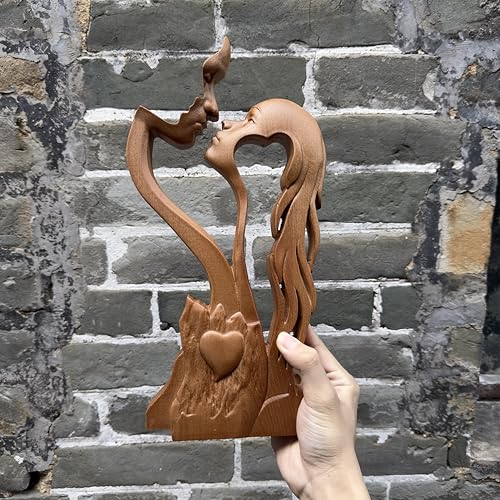 BGCOPPER Wooden Kissing Couple Ornament, Abstract Couple Portrait Sculpture Romantic Love Statue Decor Gift for Women Anniversary Valentine Wedding - 10 Inch - color: Wood, size: 10 Inch