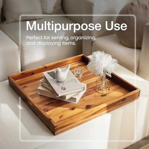 TIDITA 24 x 24 inch Acacia Wood Square Ottoman Tray – Large Wooden Tray for Ottoman, Extra Large Ottoman Tray for Living Room, Coffee Table & Decorative Use (Acacia Color) - color: Acacia, size: 24" x 24" x 2.4"