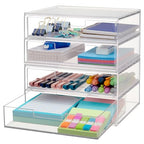 STORi Chloe Space-Saving Clear Drawer Organizer (4 Wide Drawers) Sort Office, Kitchen, Beauty Supplies, Makeup, Pens, Jewelry, Stationary, Made in USA - style: 7.5"W x 1.5"H Drawers (Set of 4)