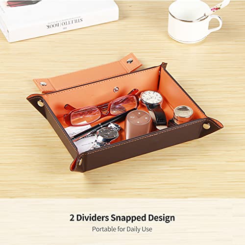 YAPISHI Key Dish Bowl for Men, Entryway Catchall Holder Bedside Table Valet Tray for Pocket Stuff, PU Leather Nightstand Organizer for Dice/Coins/Wallet/Watch/Rings/Sunglasses, Dresser/Coffee Table - color: X-orange