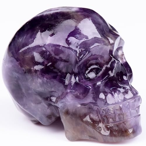 2 Inch Dream Amethyst Crystal Skulls Decor,Human Skull Sculpture Statues Healing Crystal Decor,Halloween Skull Figurines,Home Office Decoration Christmas Meditation Gifts for Men Women - color: Dream Amethyst