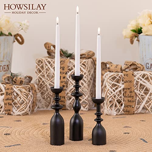 HOWSILAY Wood Candle Holders for Table Centerpiece Black Candlestick Holders - Rustic Candle Stick Candle Holder fits 3/4" or 7/8" Taper Candle and Dia 1.5" Led Tea Lights Candles or Pillar Candles - color: Black
