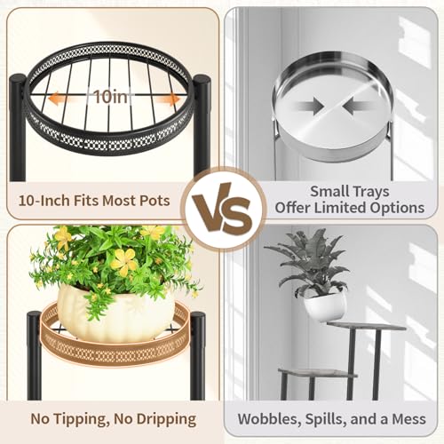 LASZOLA 5 Tiered Folding Tall Plant Stand for Indoor Outdoor Corner, Larger Heavy Duty Metal Adjustable Multiple Rack with 10 Inch Wide Hollow Tray, Flower Planter Holder for Modern House Patio, Black - color: Brushed Black, size: 5 Tier