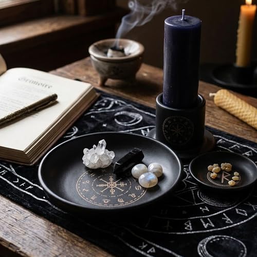 5.5inch Altar Ritual Plate Dish Stainless Steel Flat Bowl Round Metal Jewelry Tray Astrology Tarot Plate Ring Trinket Holder for Smudging Decoration Trays (Zodiac Black) - color: Zodiac Black
