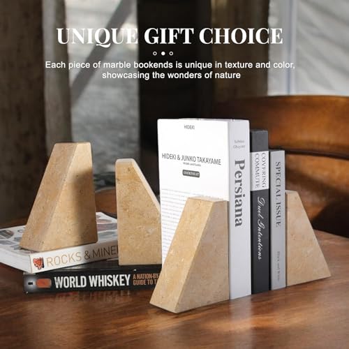 Koville Marble Bookends for Shelves, Large Bookends for Heavy Books, Non-Slip Heavy Duty Book Stopper for CD/Movies, Aesthetic Decorative Bookends for Shelves Table Home Decor(Brown) - color: Trapezoid-brown