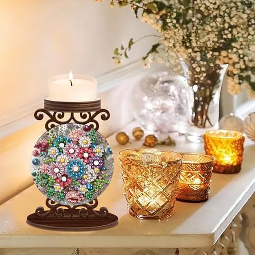 ARTopet 2Pcs DIY Diamond Art Painting Candlestick Holders Wooden Desk Candle Holder Ornament Double Sided Diamond Tabletop Ornaments for Home Decor-03 - color: 2pcs-03